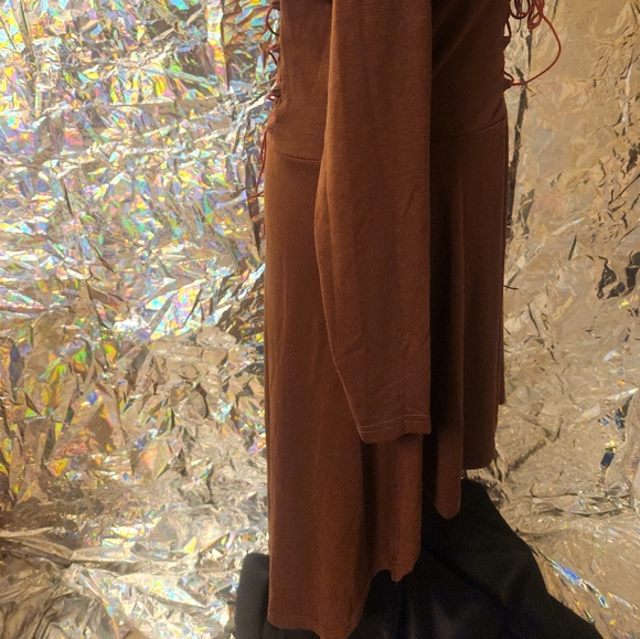 Hooded robber style dress with faux suede leather drawstrings - Picture 8 of 11